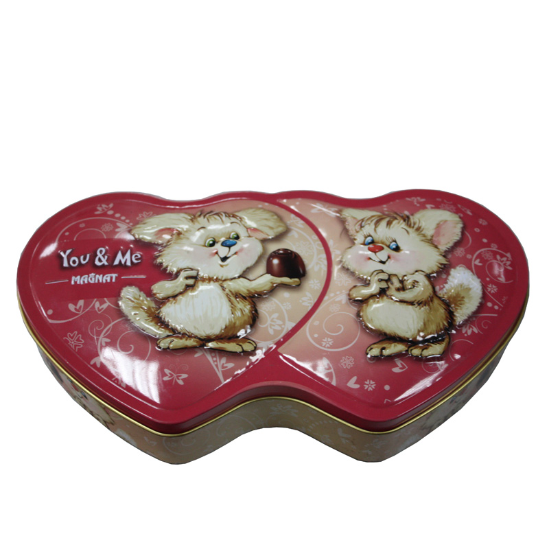 embossed double heart chocolate tin